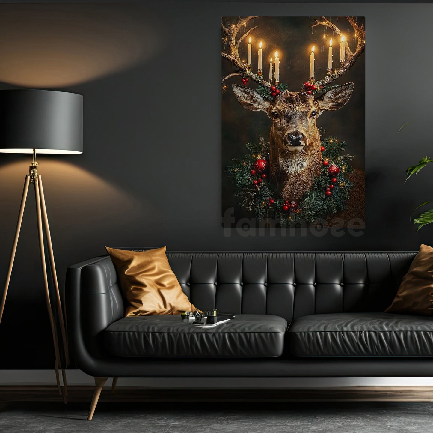 Christmas Reindeer Canvas Painting, The Glow of Christmas Spirit Wall Art Decor, Xmas Poster Gift For Reindeer Lovers