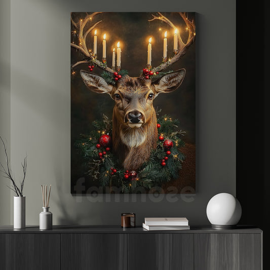 Christmas Reindeer Canvas Painting, The Glow of Christmas Spirit Wall Art Decor, Xmas Poster Gift For Reindeer Lovers