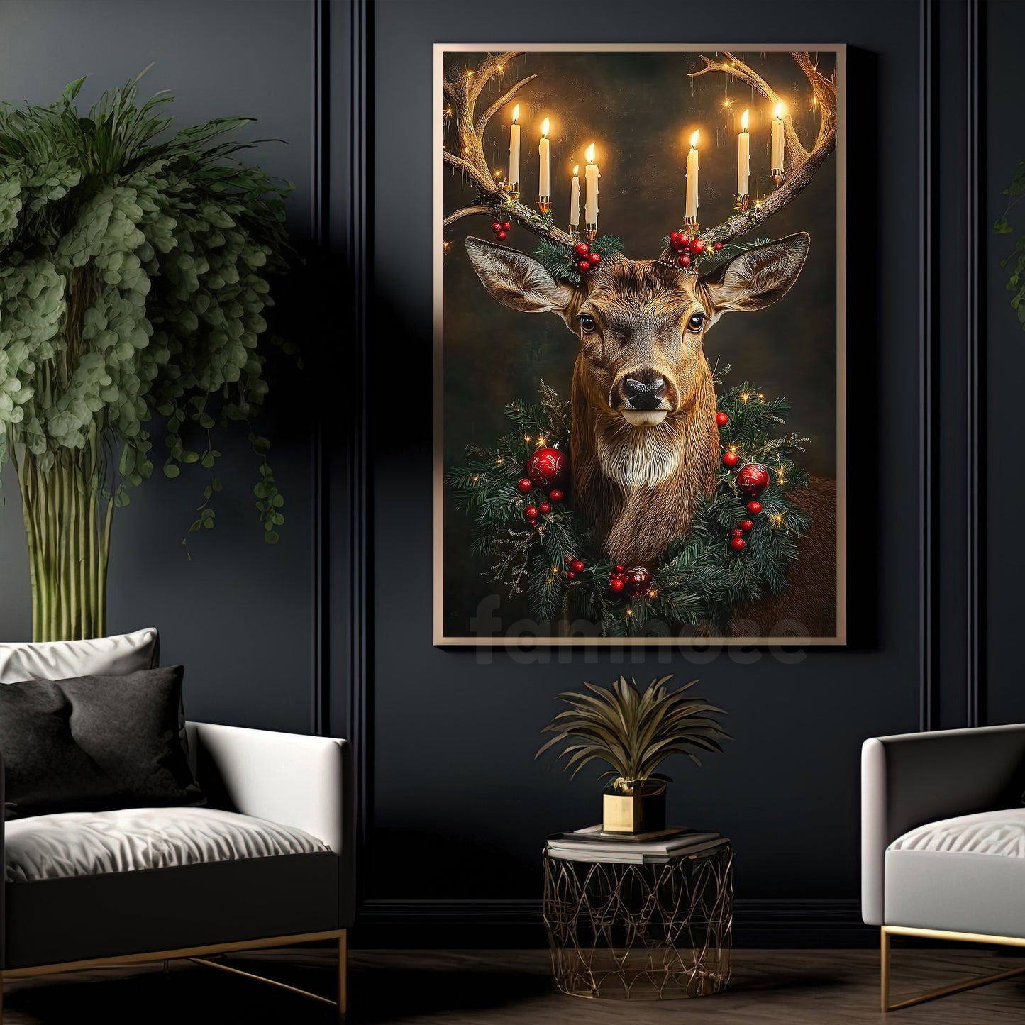 Christmas Reindeer Canvas Painting, The Glow of Christmas Spirit Wall Art Decor, Xmas Poster Gift For Reindeer Lovers