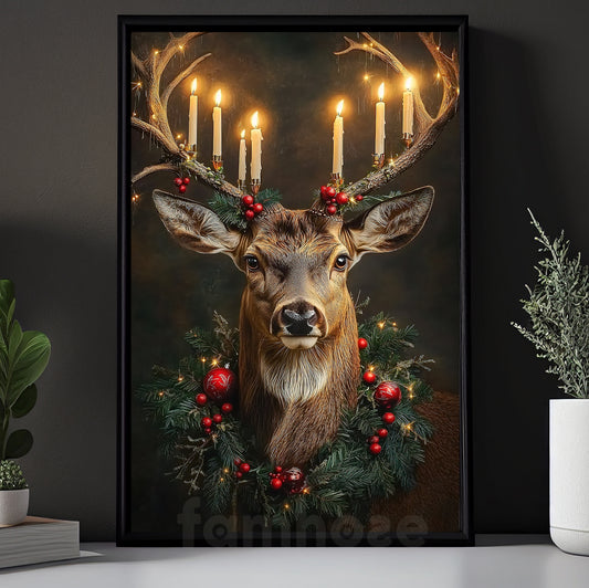 Christmas Reindeer Canvas Painting, The Glow of Christmas Spirit Wall Art Decor, Xmas Poster Gift For Reindeer Lovers