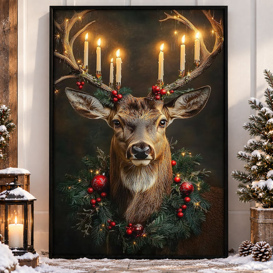 Christmas Reindeer Canvas Painting, The Glow of Christmas Spirit Wall Art Decor, Xmas Poster Gift For Reindeer Lovers