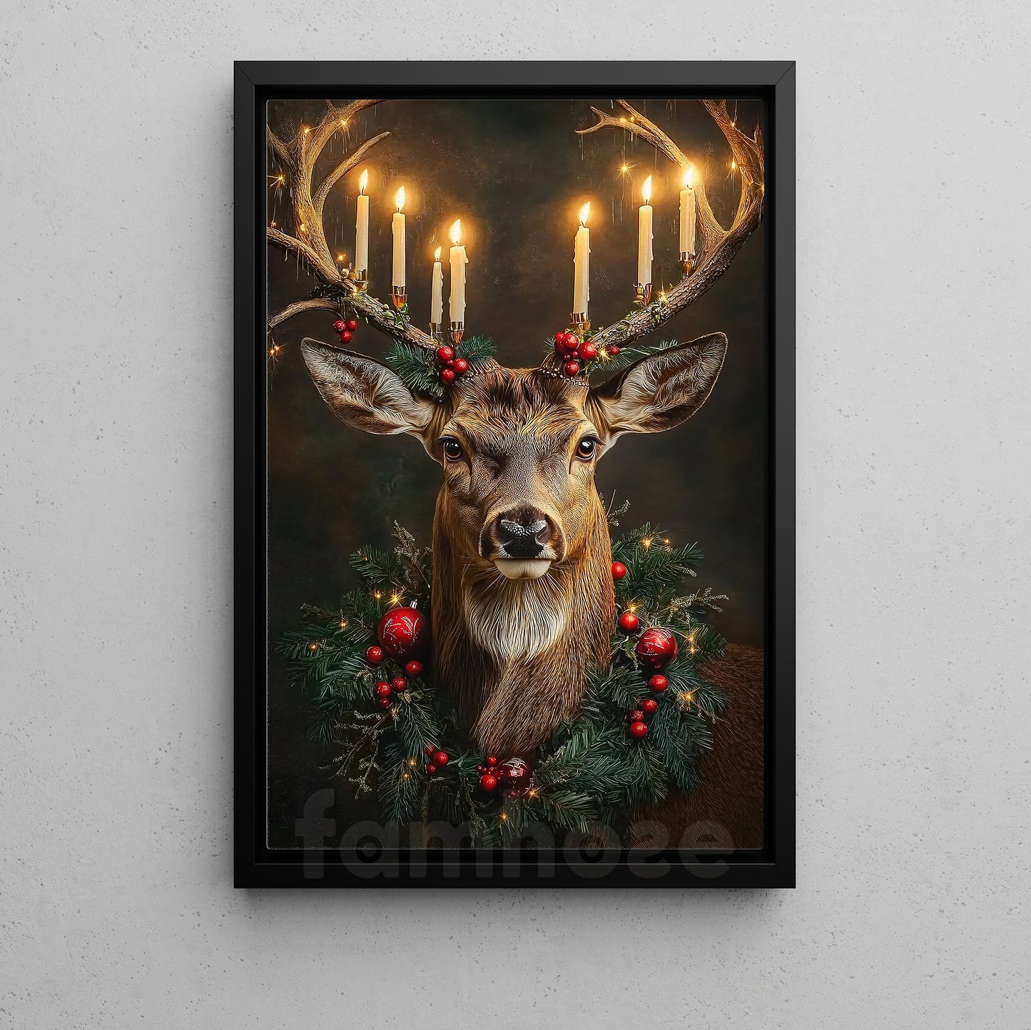 Christmas Reindeer Canvas Painting, The Glow of Christmas Spirit Wall Art Decor, Xmas Poster Gift For Reindeer Lovers