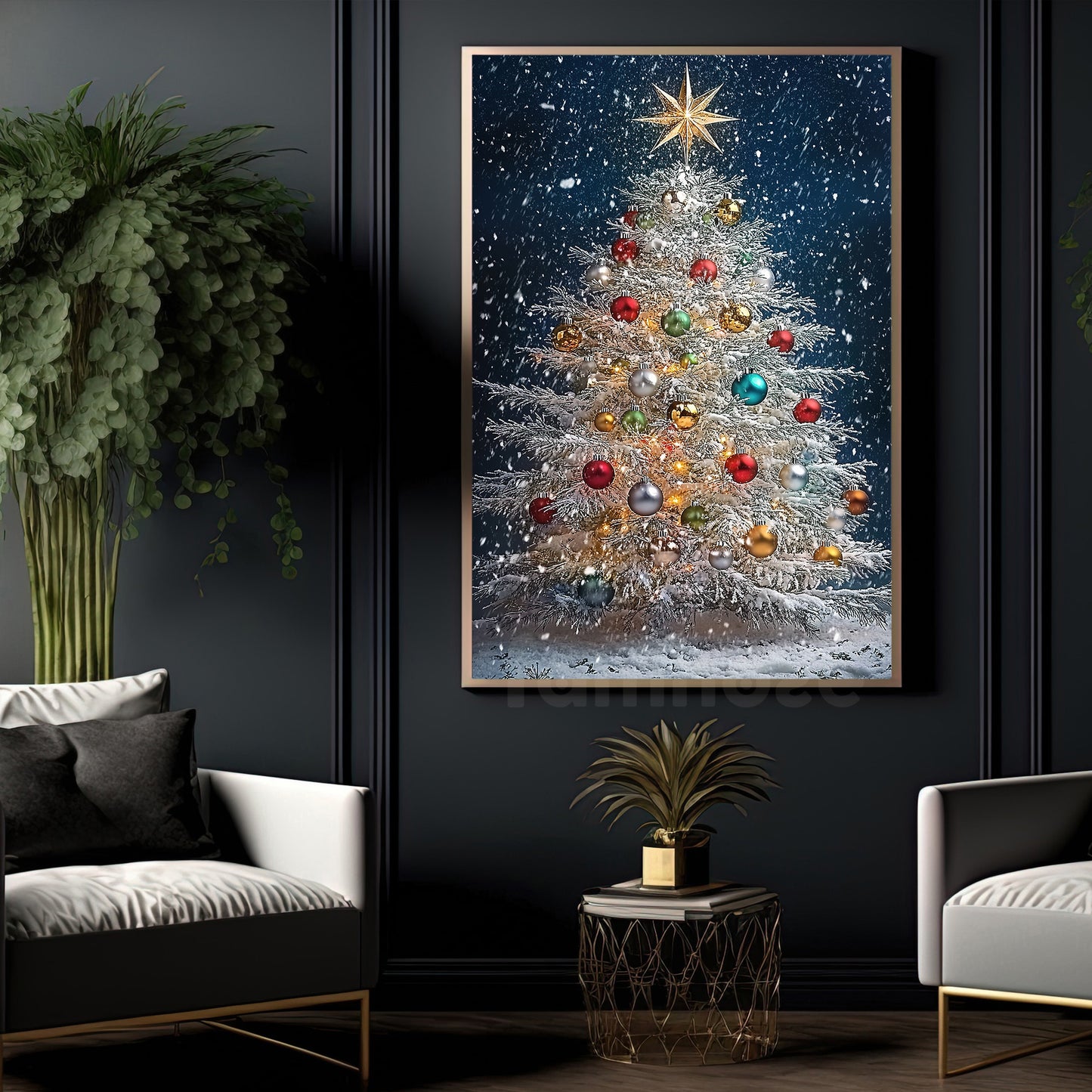 Christmas Canvas Painting, Winter's Christmas Tree Wall Art Decor, Xmas Poster Gift