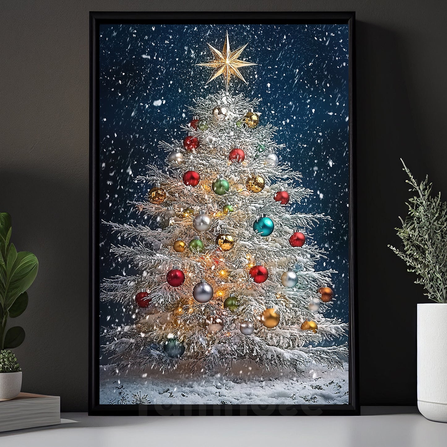 Christmas Canvas Painting, Winter's Christmas Tree Wall Art Decor, Xmas Poster Gift