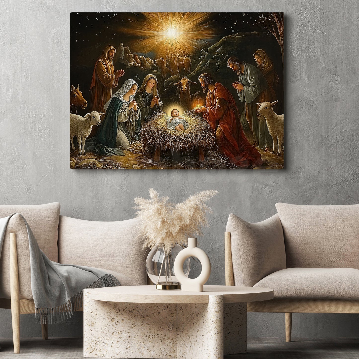 Christmas Canvas Painting, Holy Night Illuminated Wall Art Decor, Xmas Poster Gift For Jesus Lovers