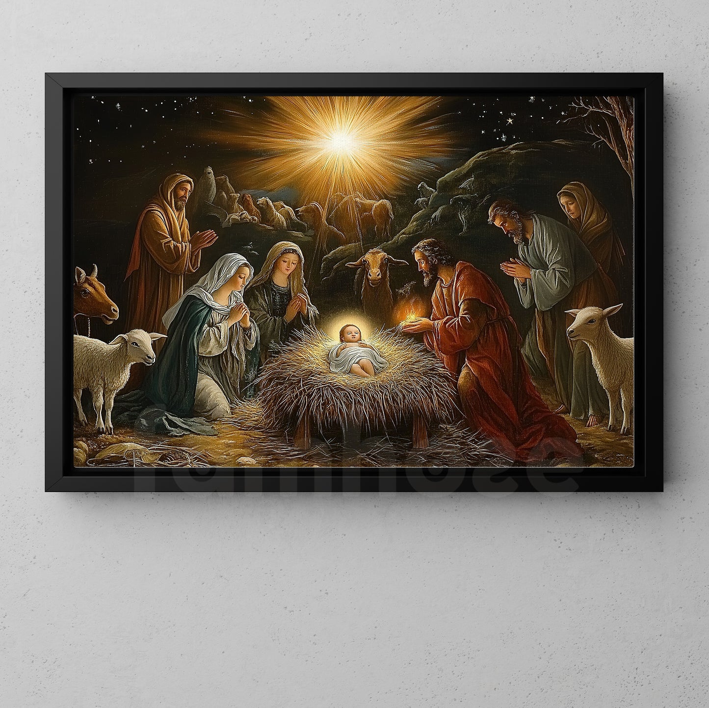 Christmas Canvas Painting, Holy Night Illuminated Wall Art Decor, Xmas Poster Gift For Jesus Lovers