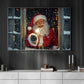 Christmas Santa Canvas Painting, Santa Claus Smiling Near Window Wall Art Decor, Xmas Poster Gift