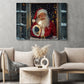 Christmas Santa Canvas Painting, Santa Claus Smiling Near Window Wall Art Decor, Xmas Poster Gift