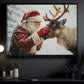 Christmas Santa Canvas Painting, Santa Claus Looking Reindeer Wall Art Decor, Xmas Poster Gift