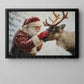 Christmas Santa Canvas Painting, Santa Claus Looking Reindeer Wall Art Decor, Xmas Poster Gift