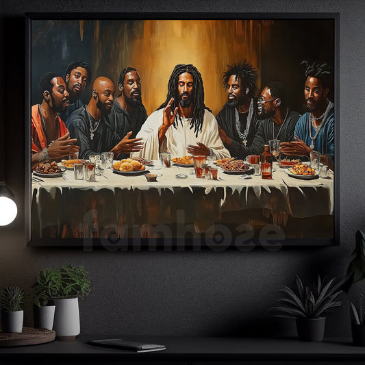 Vintage Black Jesus Canvas Painting, The Last Supper Wall Art Decor, Poster Gift For Black Jesus Lovers