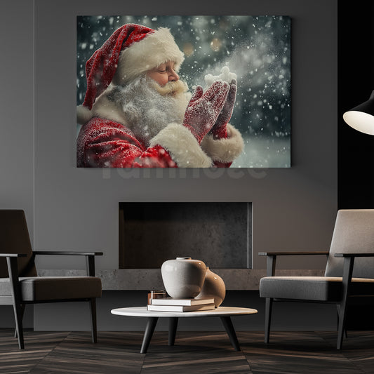 Christmas Santa Canvas Painting, Santa Claus Blowing Snow Wall Art Decor, Xmas Poster Gift