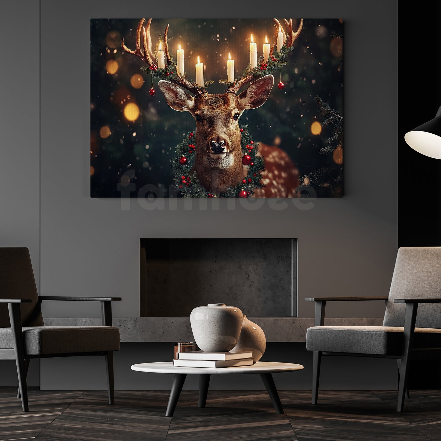 Christmas Reindeer Canvas Painting, The Glow of Christmas Spirit Wall Art Decor, Xmas Poster Gift For Reindeer Lovers