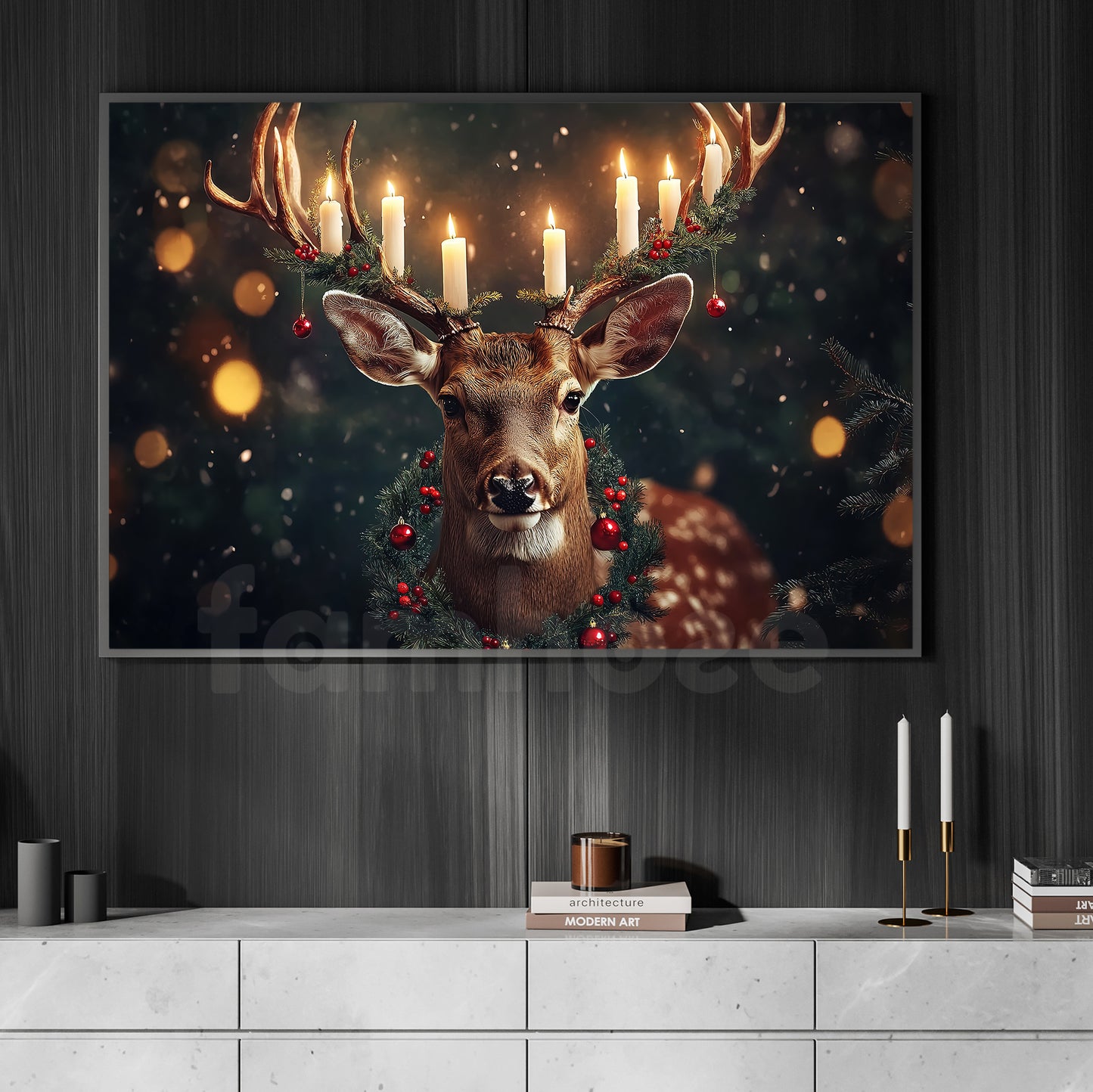 Christmas Reindeer Canvas Painting, The Glow of Christmas Spirit Wall Art Decor, Xmas Poster Gift For Reindeer Lovers