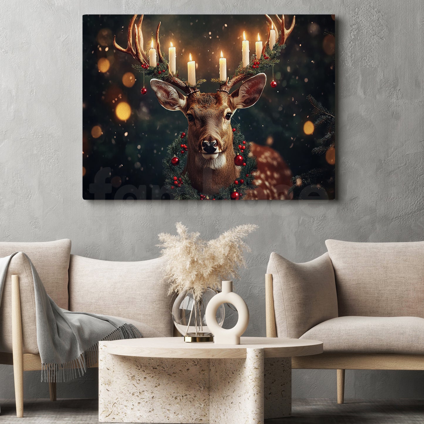 Christmas Reindeer Canvas Painting, The Glow of Christmas Spirit Wall Art Decor, Xmas Poster Gift For Reindeer Lovers