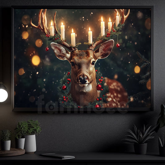 Christmas Reindeer Canvas Painting, The Glow of Christmas Spirit Wall Art Decor, Xmas Poster Gift For Reindeer Lovers