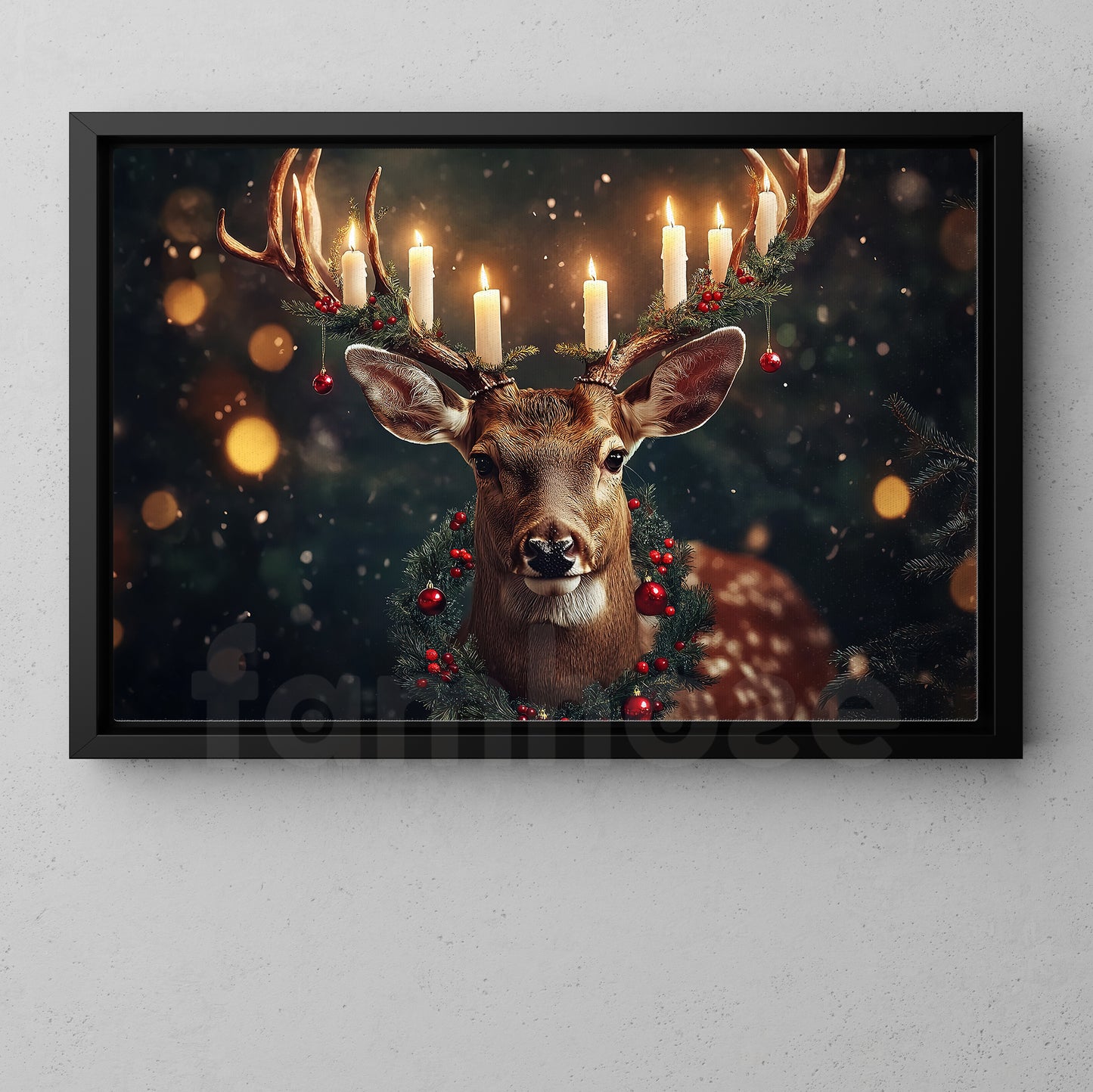 Christmas Reindeer Canvas Painting, The Glow of Christmas Spirit Wall Art Decor, Xmas Poster Gift For Reindeer Lovers