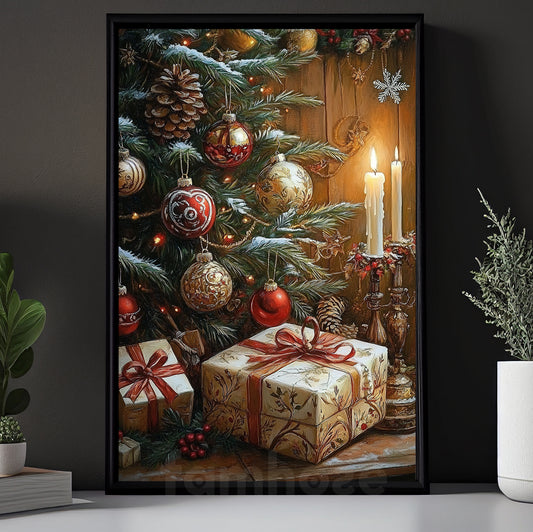 Vintage Christmas Canvas Painting, Yuletide Treasures: Gifts of the Season Wall Art Decor, Xmas Poster Gift