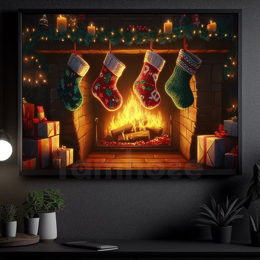 Christmas Canvas Painting, Christmas at Home Wall Art Decor, Xmas Poster Gift