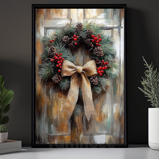 Vintage Christmas Canvas Painting, Festive Door Charm Wall Art Decor, Xmas Poster Gift