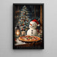 Cozy Christmas Snowman Canvas Painting, Winter Feast By The Tree Wall Art Decor, Xmas Poster Gift For Snowman Lovers