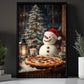 Cozy Christmas Snowman Canvas Painting, Winter Feast By The Tree Wall Art Decor, Xmas Poster Gift For Snowman Lovers