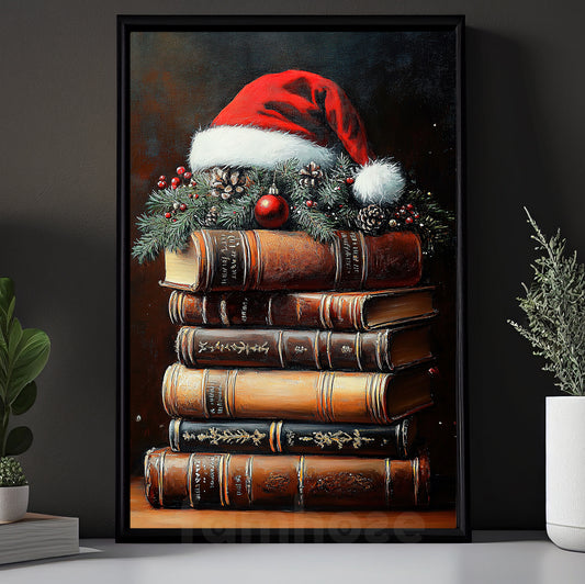 Interesting Christmas Book Canvas Painting, Yuletide Tales Wall Art Decor, Xmas Poster Gift For Book Lovers