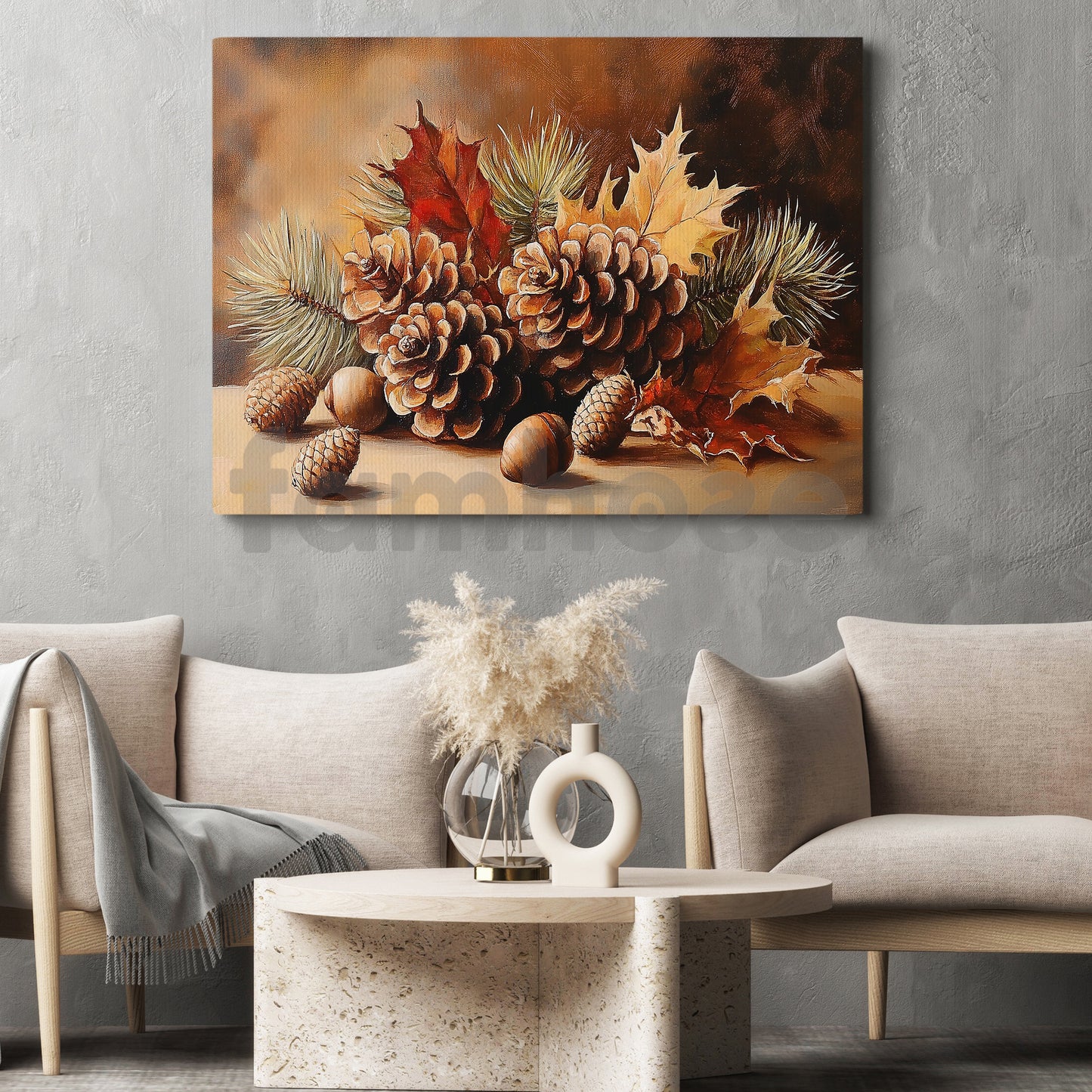 Rustic Christmas Pinecone Canvas Painting, Woodland Pine Cones Wall Art Decor, Xmas Poster Gift For Pinecone Lovers