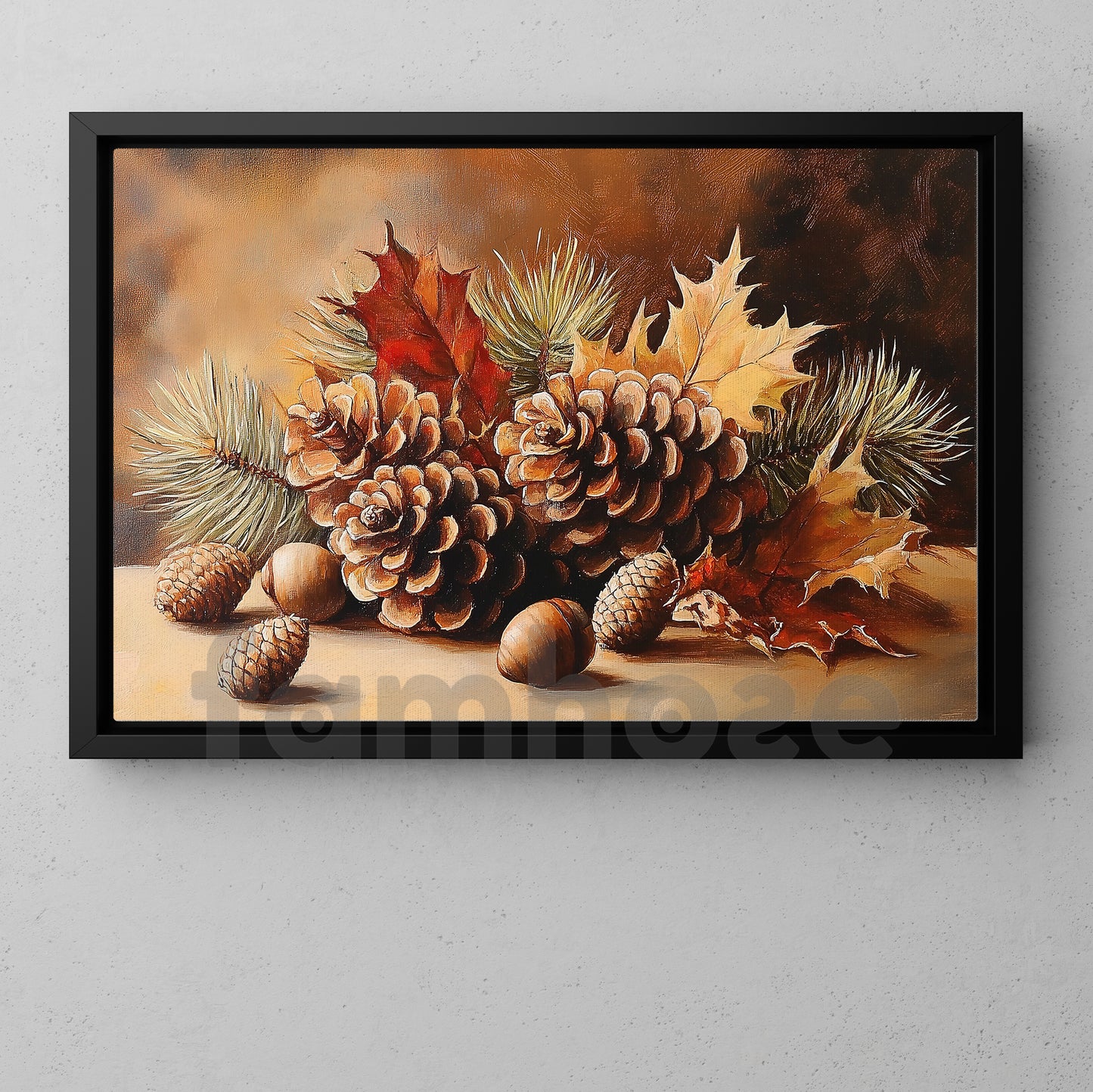 Rustic Christmas Pinecone Canvas Painting, Woodland Pine Cones Wall Art Decor, Xmas Poster Gift For Pinecone Lovers