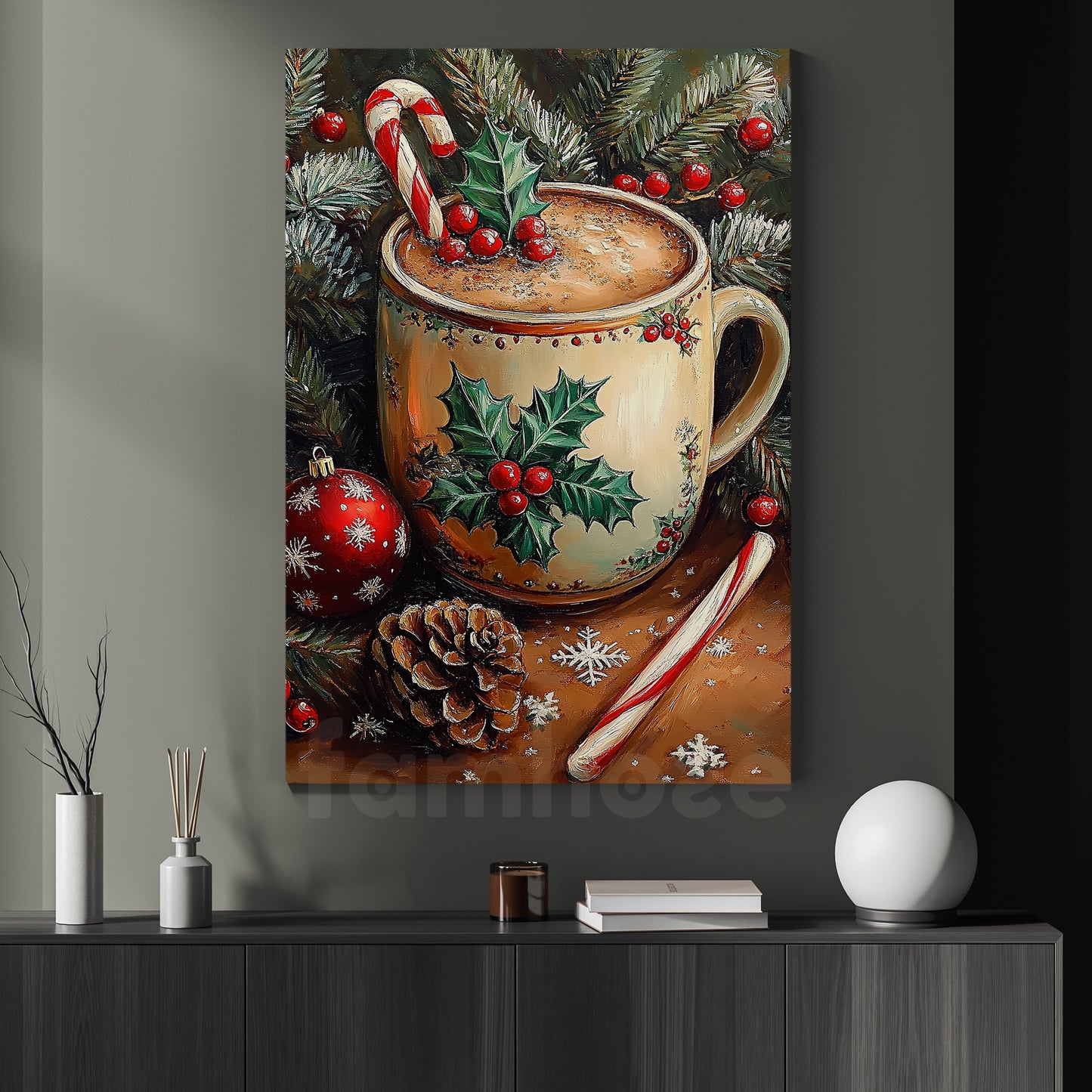 Interesting Christmas Canvas Painting, Christmas Coffee Cup Wall Art Decor, Xmas Poster Gift