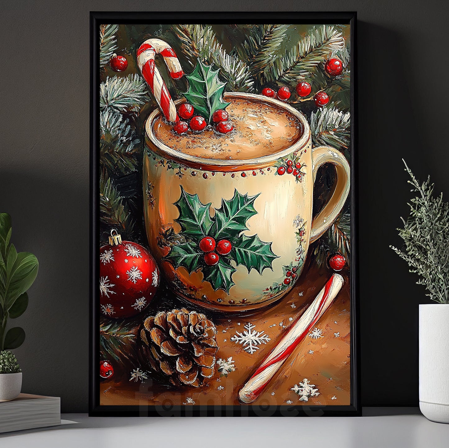 Interesting Christmas Canvas Painting, Christmas Coffee Cup Wall Art Decor, Xmas Poster Gift