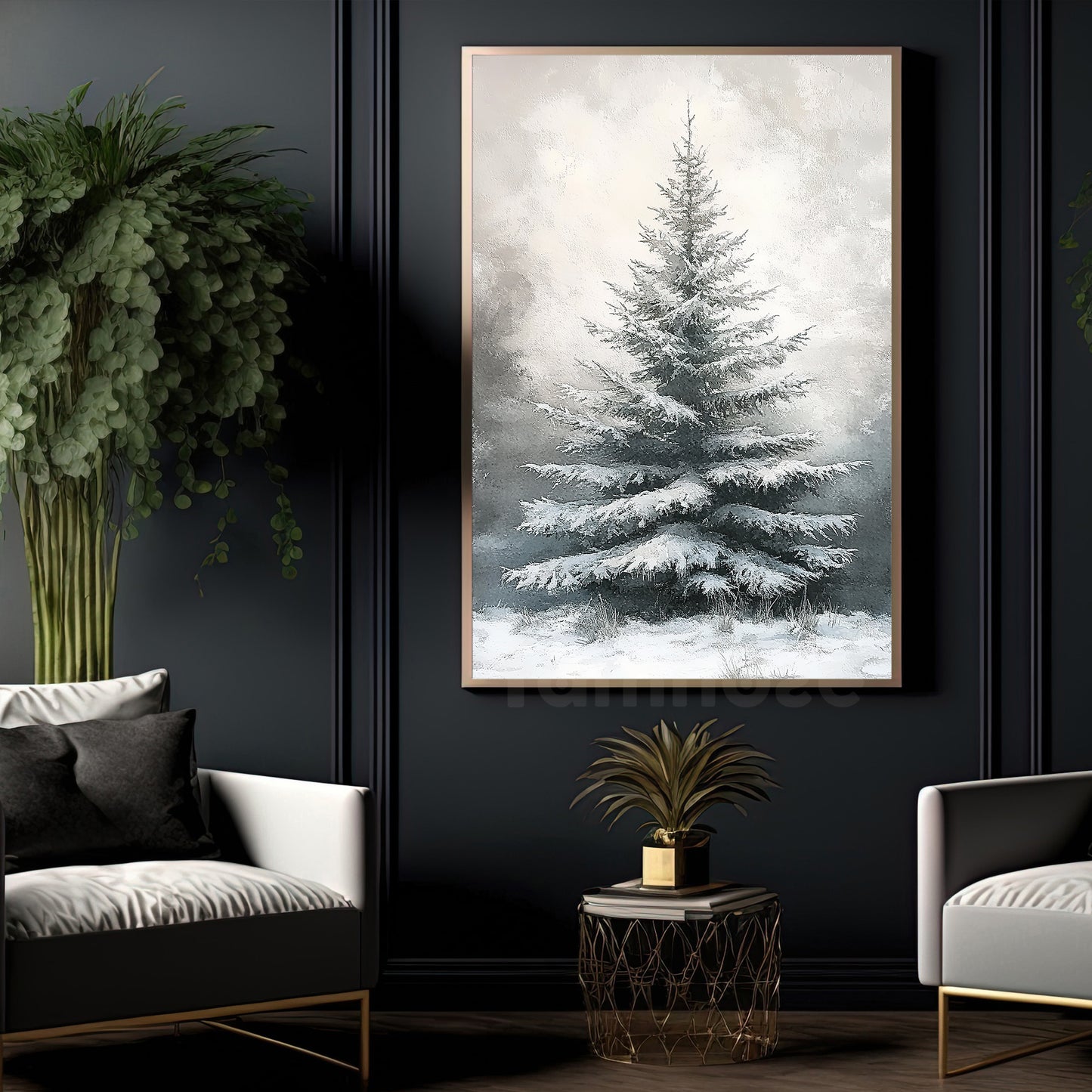 Interesting Christmas Canvas Painting, Pine Tree In The Snow Wall Art Decor, Xmas Poster Gift