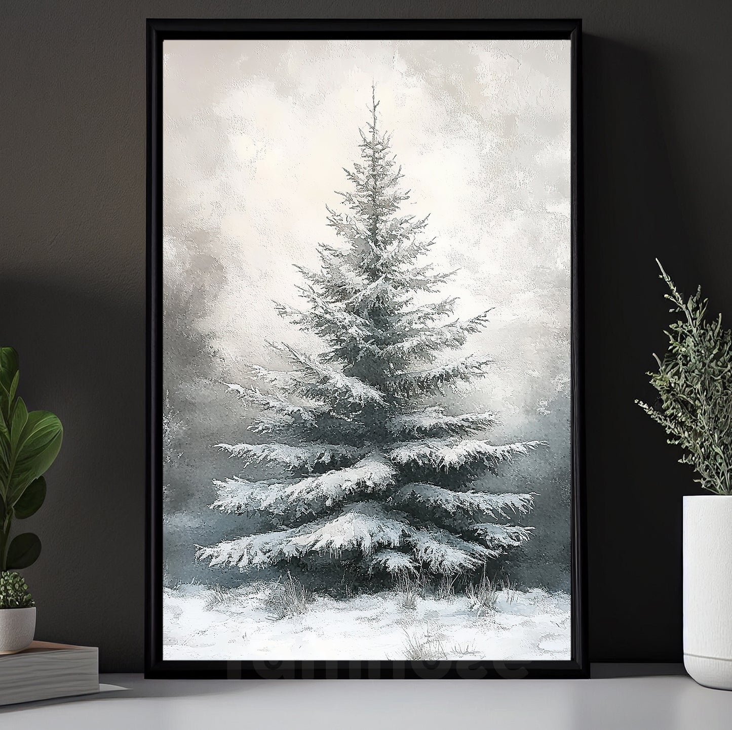 Interesting Christmas Canvas Painting, Pine Tree In The Snow Wall Art Decor, Xmas Poster Gift