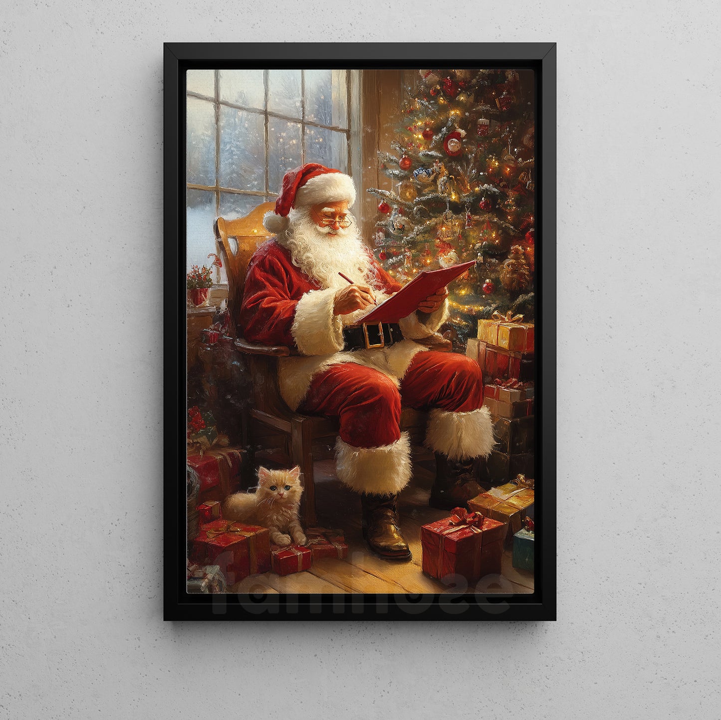 Interesting Christmas Canvas Painting, Santa's Cozy Corner Wall Art Decor, Xmas Poster Gift