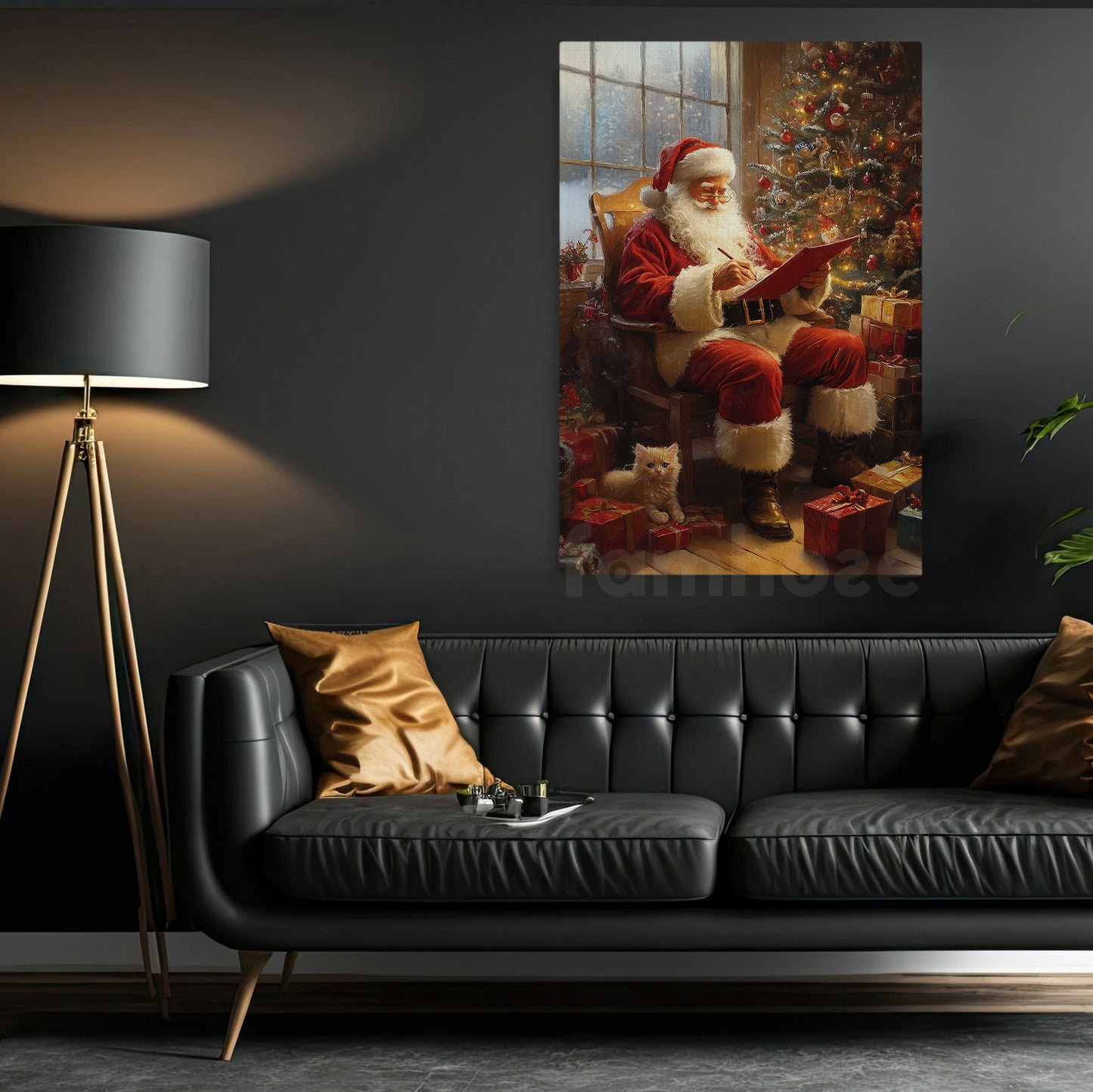 Interesting Christmas Canvas Painting, Santa's Cozy Corner Wall Art Decor, Xmas Poster Gift