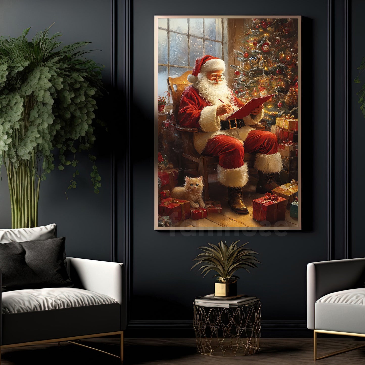 Interesting Christmas Canvas Painting, Santa's Cozy Corner Wall Art Decor, Xmas Poster Gift