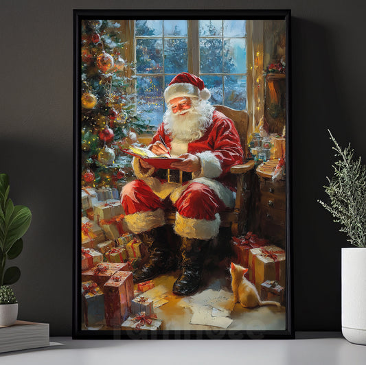 Interesting Christmas Canvas Painting, Santa Claus Writes Gift List Wall Art Decor, Xmas Poster Gift