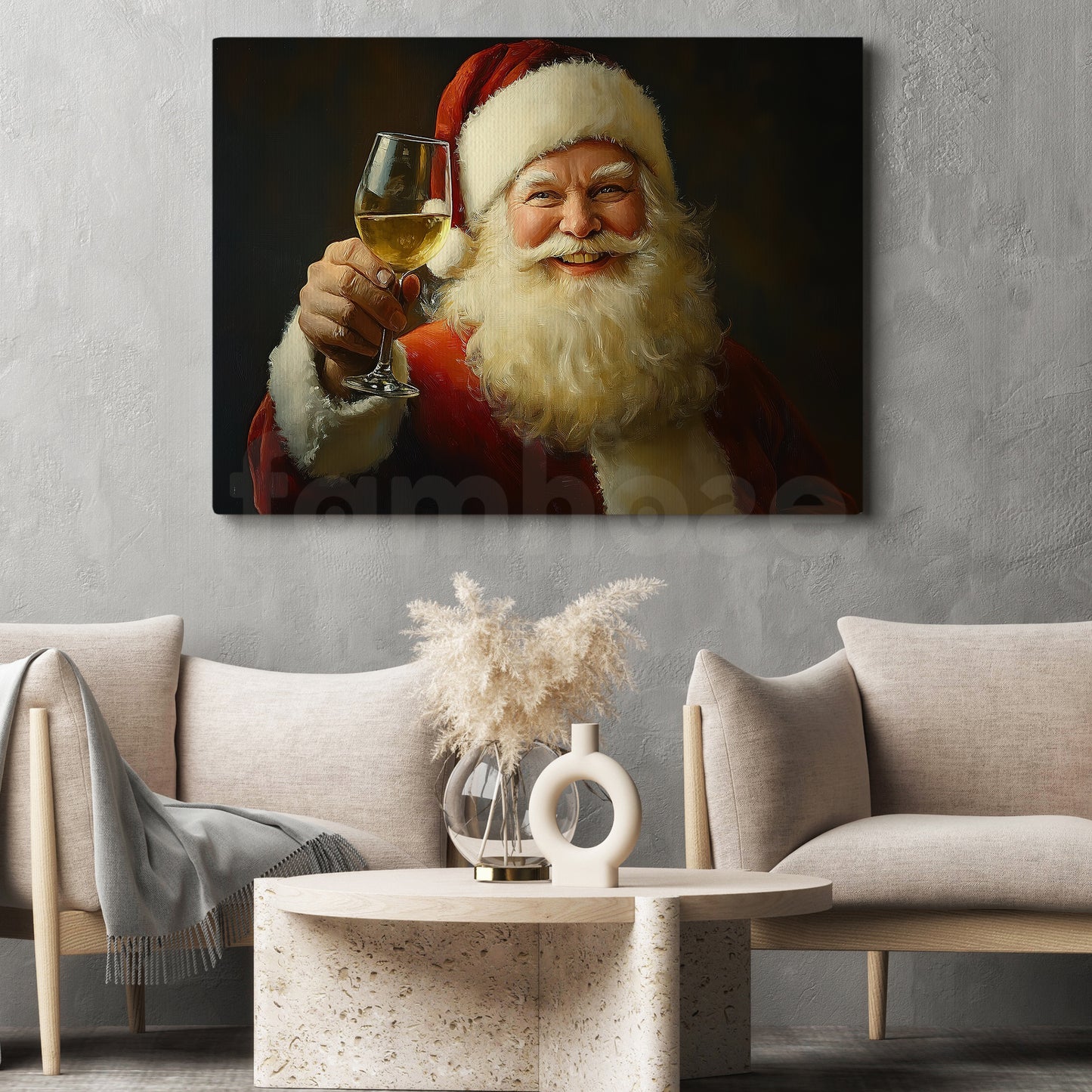 Interesting Christmas Canvas Painting, Santa Claus Enjoying Wine Wall Art Decor, Xmas Poster Gift