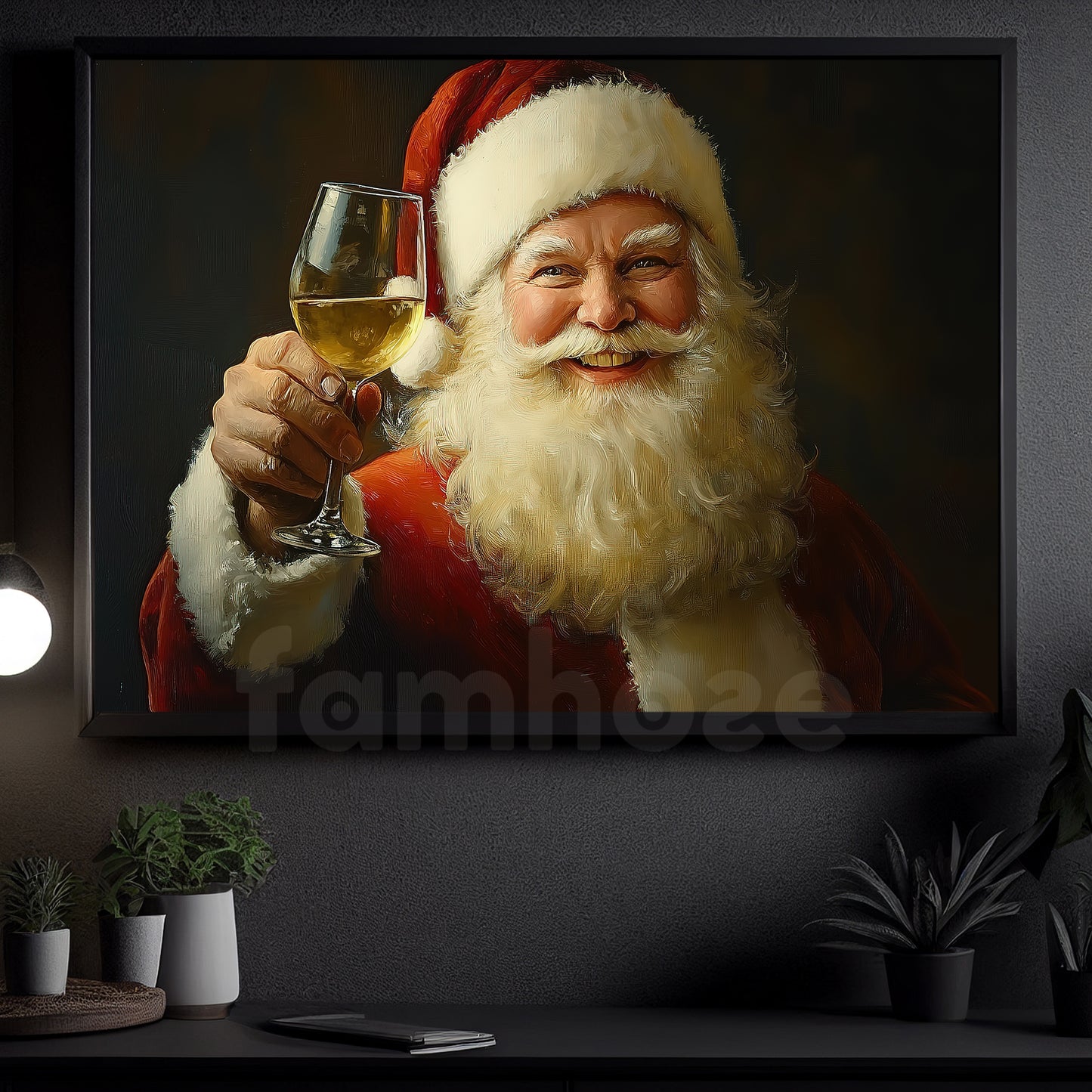 Interesting Christmas Canvas Painting, Santa Claus Enjoying Wine Wall Art Decor, Xmas Poster Gift