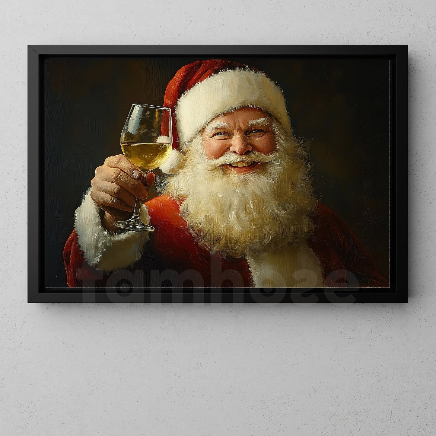 Interesting Christmas Canvas Painting, Santa Claus Enjoying Wine Wall Art Decor, Xmas Poster Gift