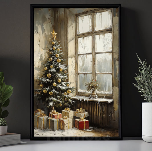 Interesting Christmas Canvas Painting, Christmas Tree With Some Gifts Underneath Wall Art Decor, Xmas Poster Gift