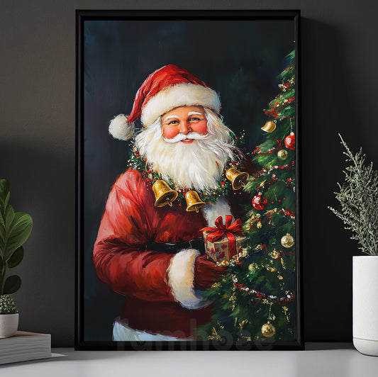 Funny Christmas Canvas Painting, Santa Claus Smiling With You Wall Art Decor, Xmas Poster Gift