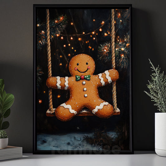 Funny Christmas Canvas Painting, Sweet Holidays: Gingerbread Fun Wall Art Decor, Xmas Poster Gift For Gingerbread Lovers