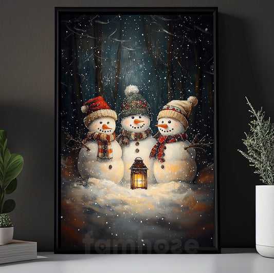 Funny Christmas Snowman Canvas Painting, A Cozy Friendships Wall Art Decor, Xmas Poster Gift For Snowman Lovers