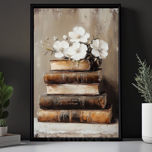 Vintage Book Canvas Painting, Blossoms On The Pages: A Floral Story Wall Art Decor, Poster Gift For Book Lovers