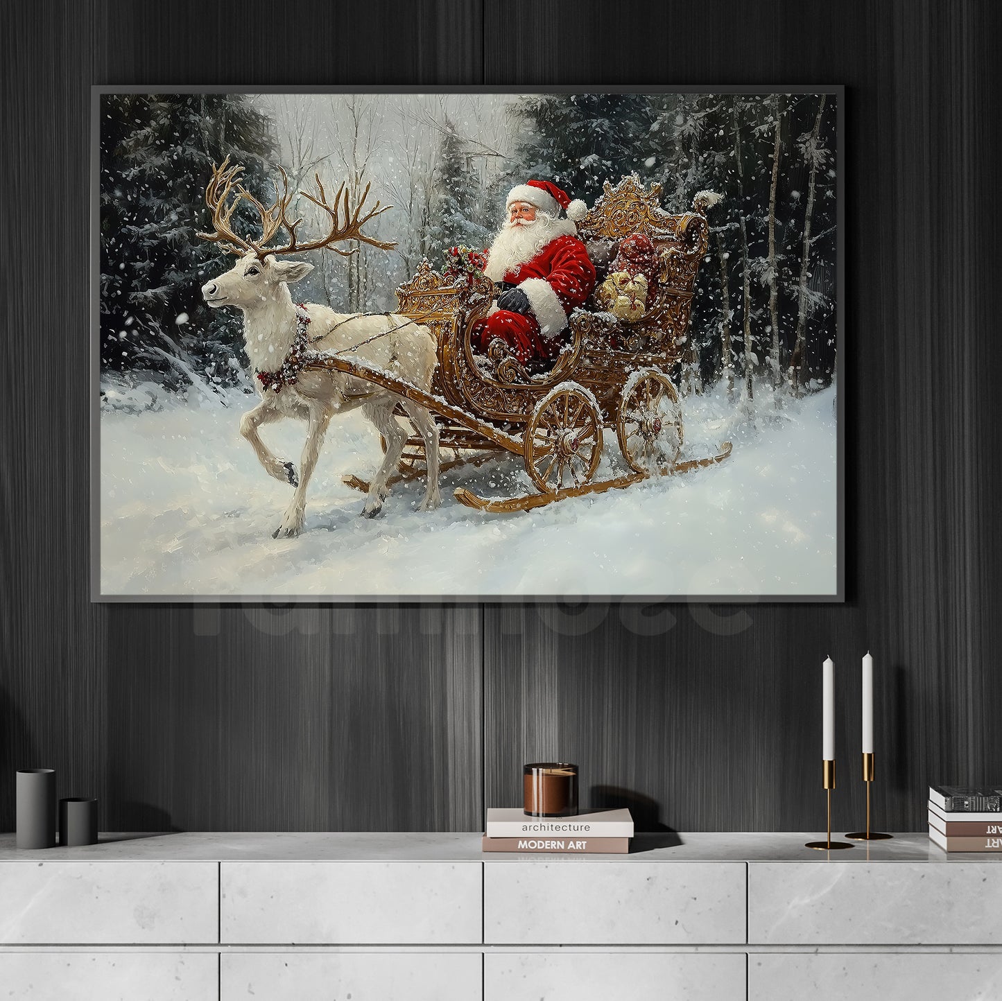 Christmas Santa Canvas Painting, Santa's Holiday Voyage Wall Art Decor, Xmas Poster Gift