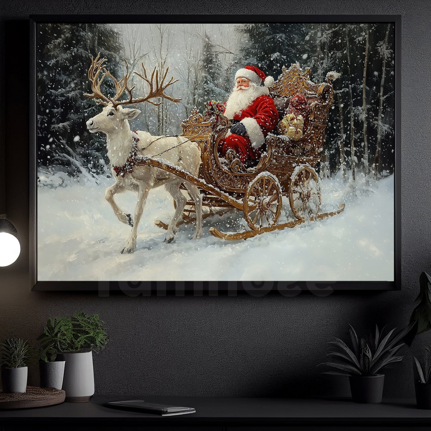 Christmas Santa Canvas Painting, Santa's Holiday Voyage Wall Art Decor, Xmas Poster Gift