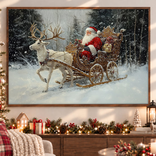 Christmas Santa Canvas Painting, Santa's Holiday Voyage Wall Art Decor, Xmas Poster Gift