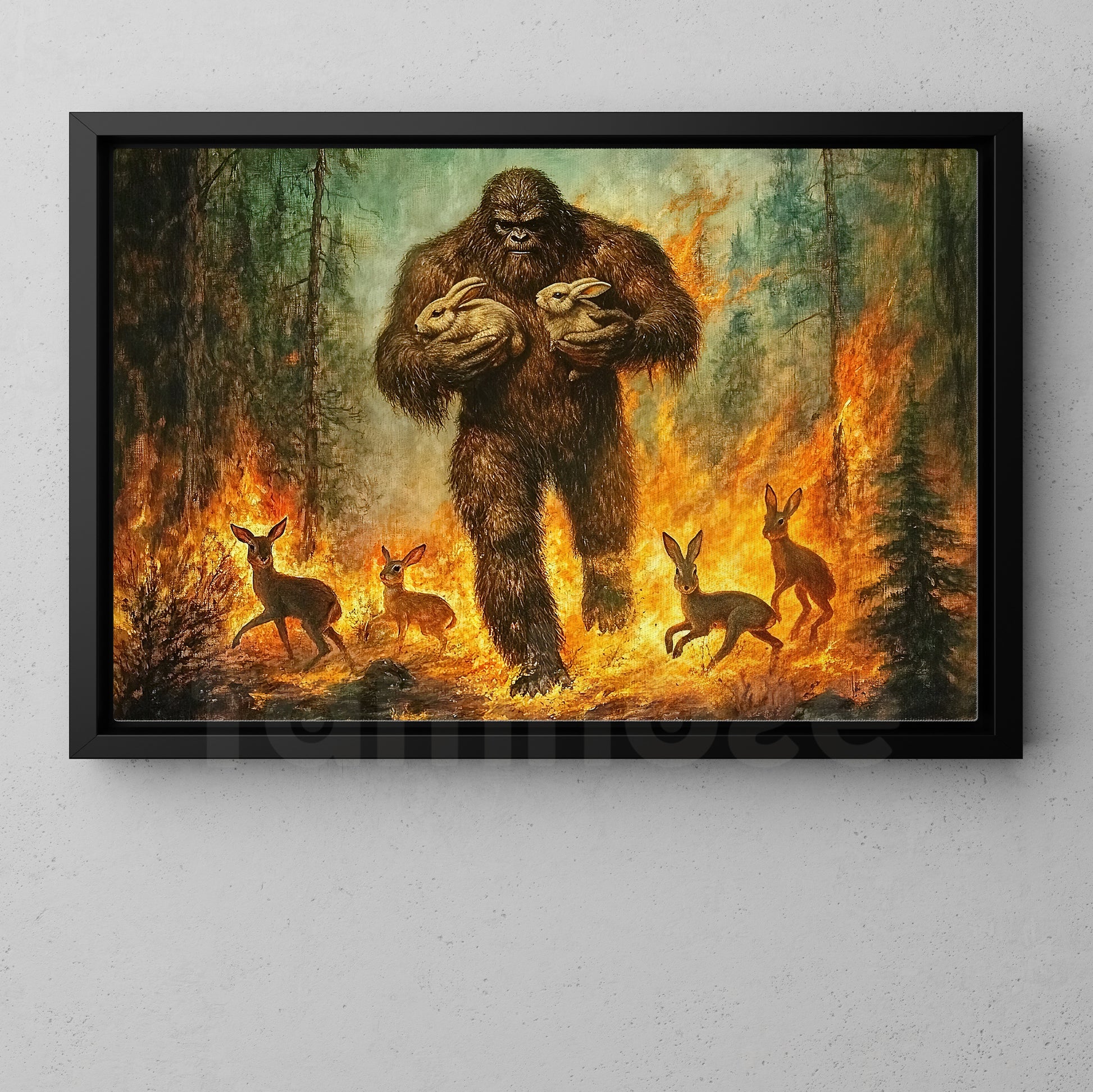 bigfoot art monsters splatter rooms Cool Bigfoot Canvas Painting, Guardian of the Forest Wall Art Decor, Poster Gift For Bigfoot Lovers