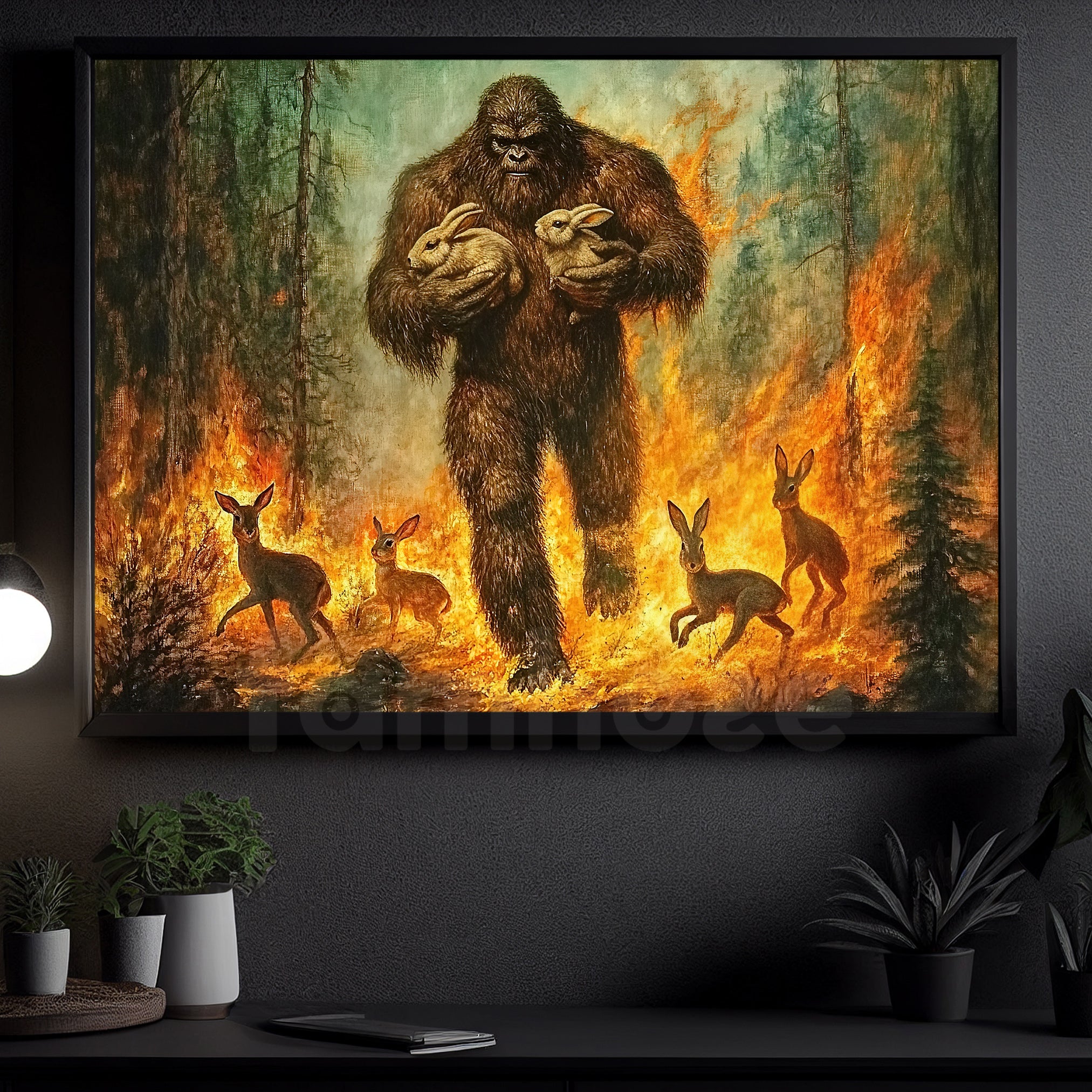 Cool Bigfoot Canvas Painting, Guardian of the Forest Wall Art